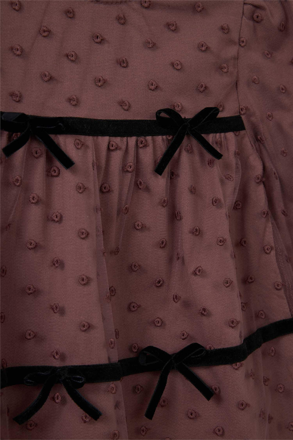 Baby Girl Christmas Themed Polka Dot Long-Sleeved Tulle Dress with Bow Detail