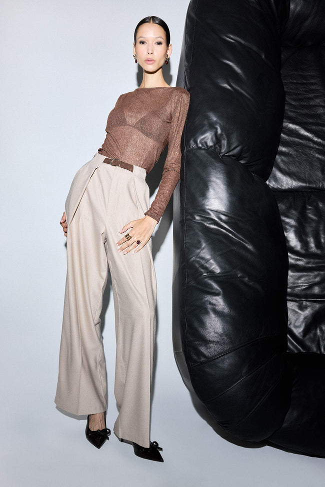 Wide Leg Double Pocket High Waist Straight Leg Trousers Hover Image