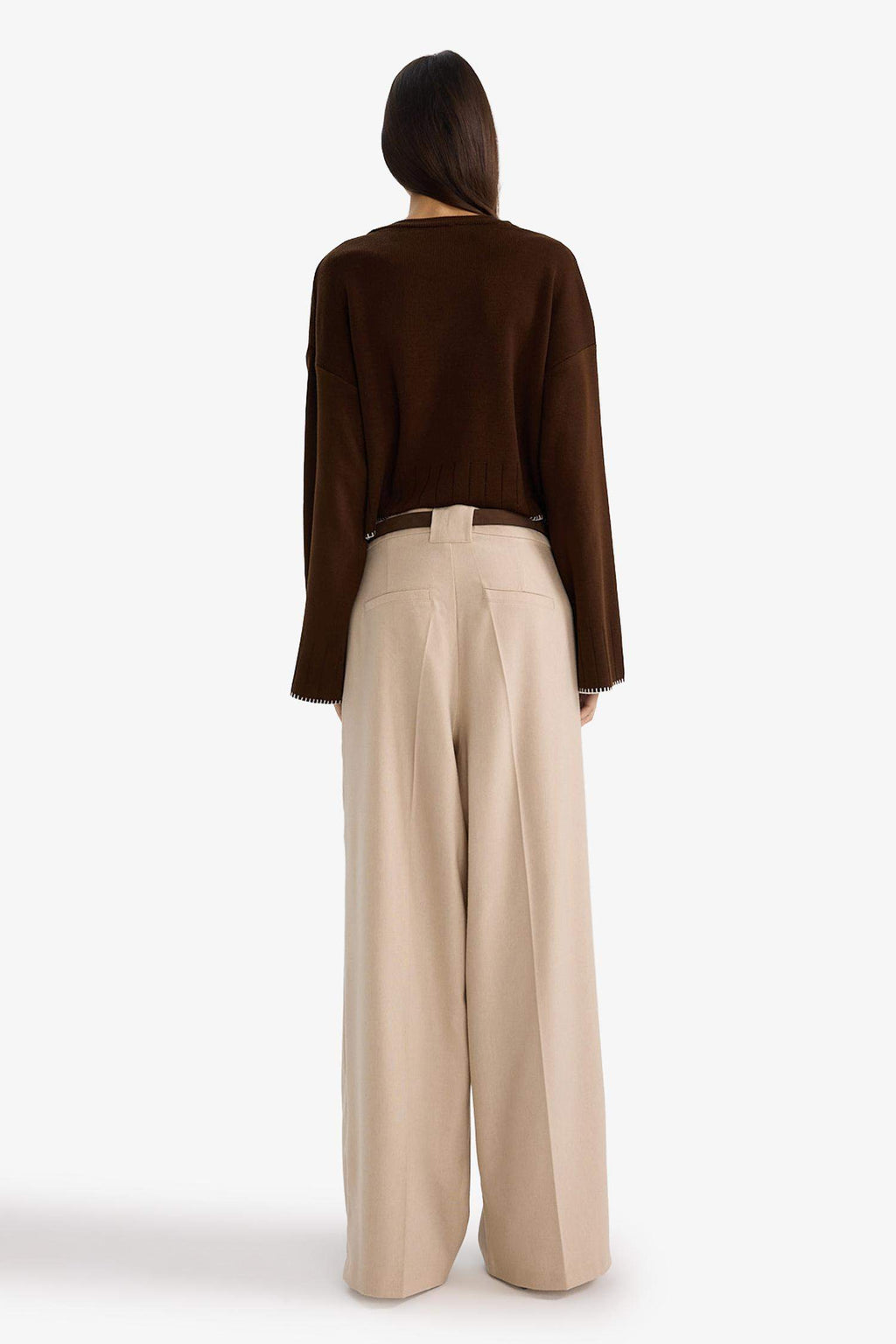 Wide Leg Double Pocket High Waist Straight Leg Trousers
