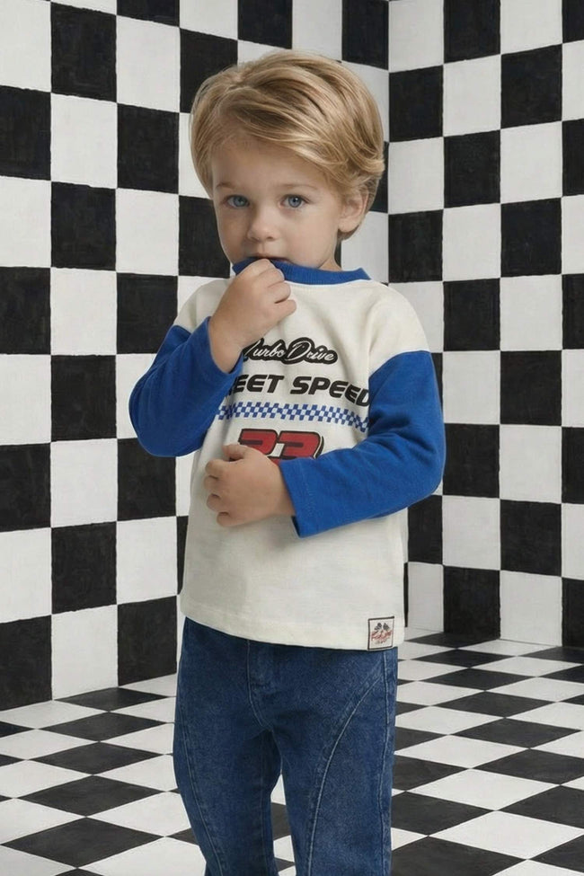 Oversize Loose Fit Crew Neck Printed Long Sleeve T-Shirt For Baby Boy Hover Image