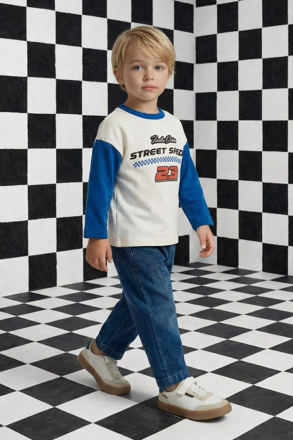 Oversize Loose Fit Crew Neck Printed Long Sleeve T-Shirt For Baby Boy