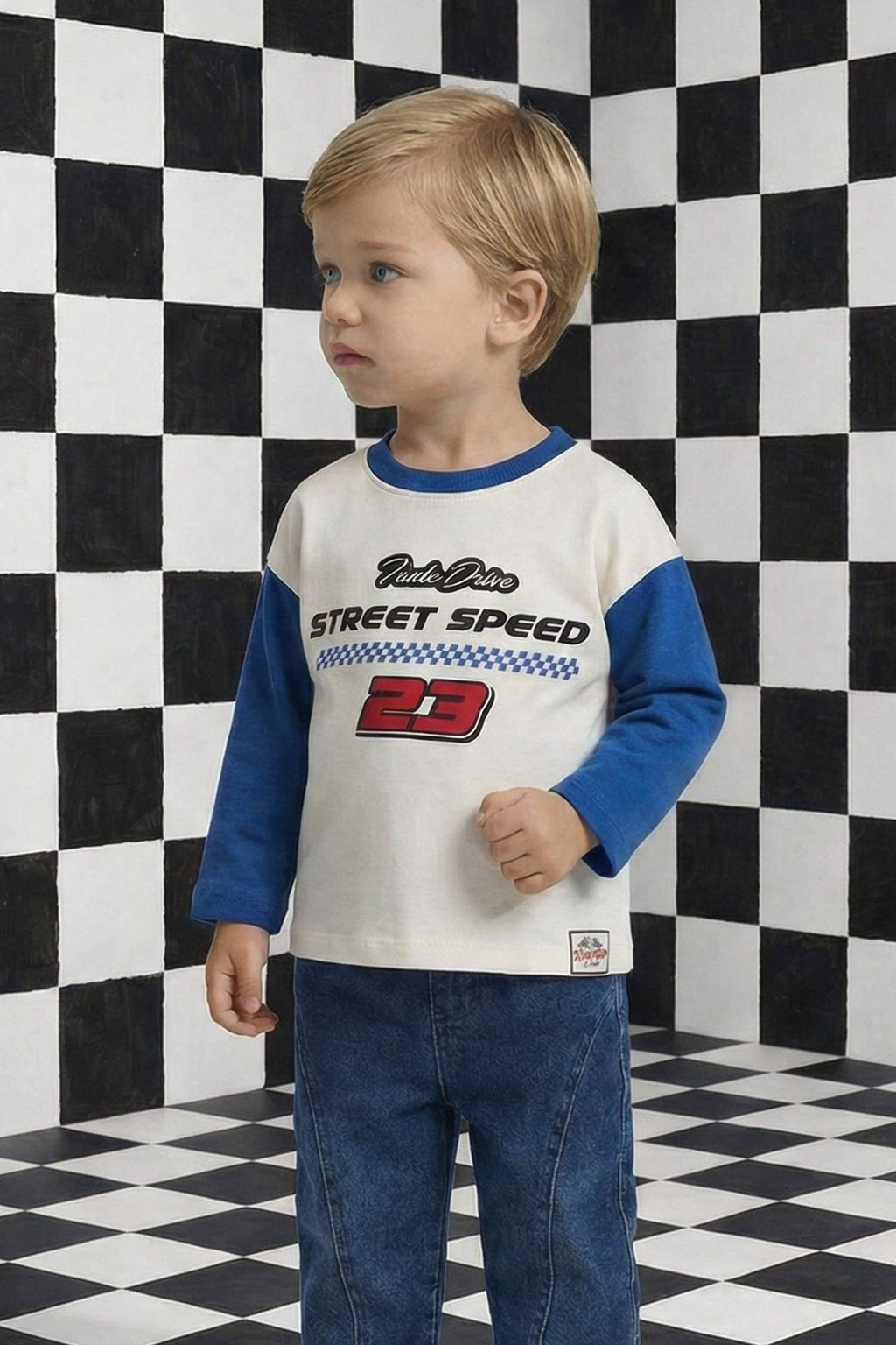 Oversize Loose Fit Crew Neck Printed Long Sleeve T-Shirt For Baby Boy