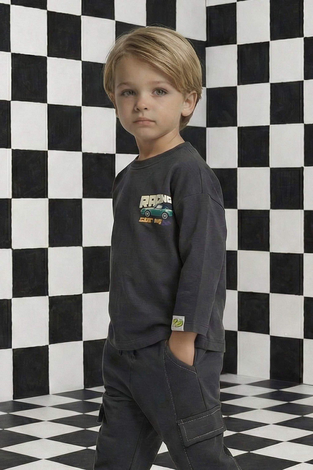 Oversize Loose Fit Crew Neck Printed Long Sleeve T-Shirt For Baby Boy