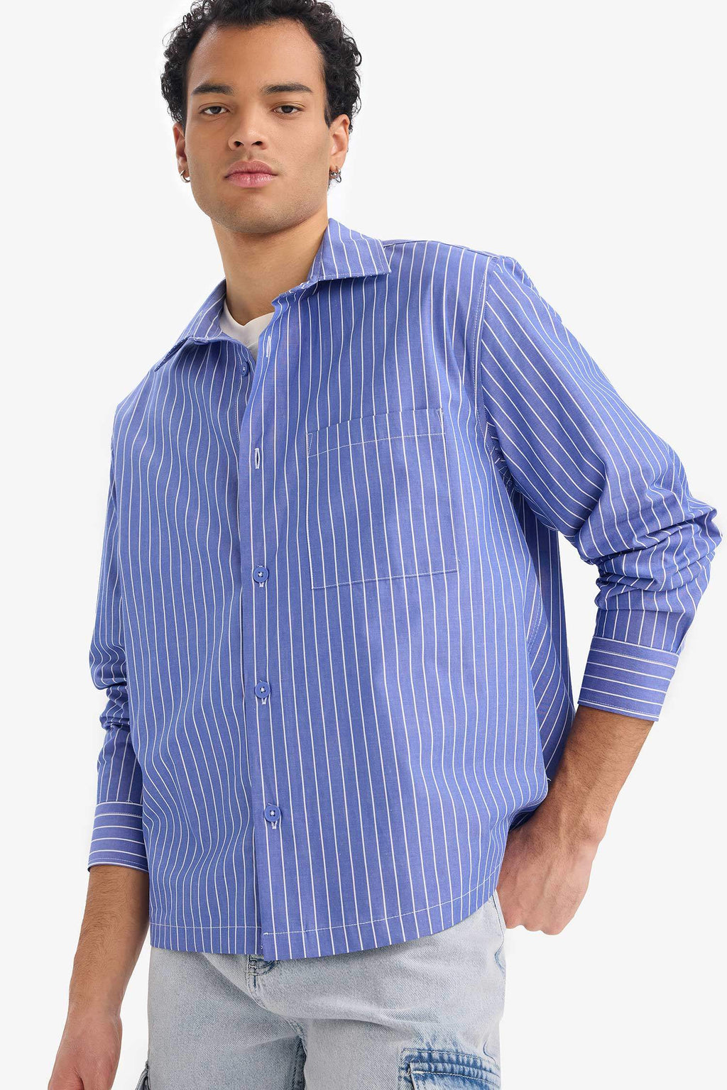 Boxy Fit Striped Long-Sleeve Shirt