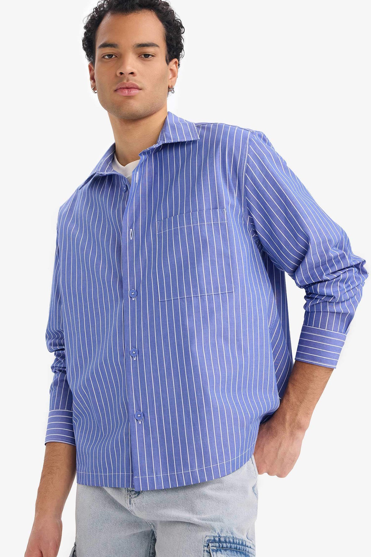 Boxy Fit Striped Long-Sleeve Shirt