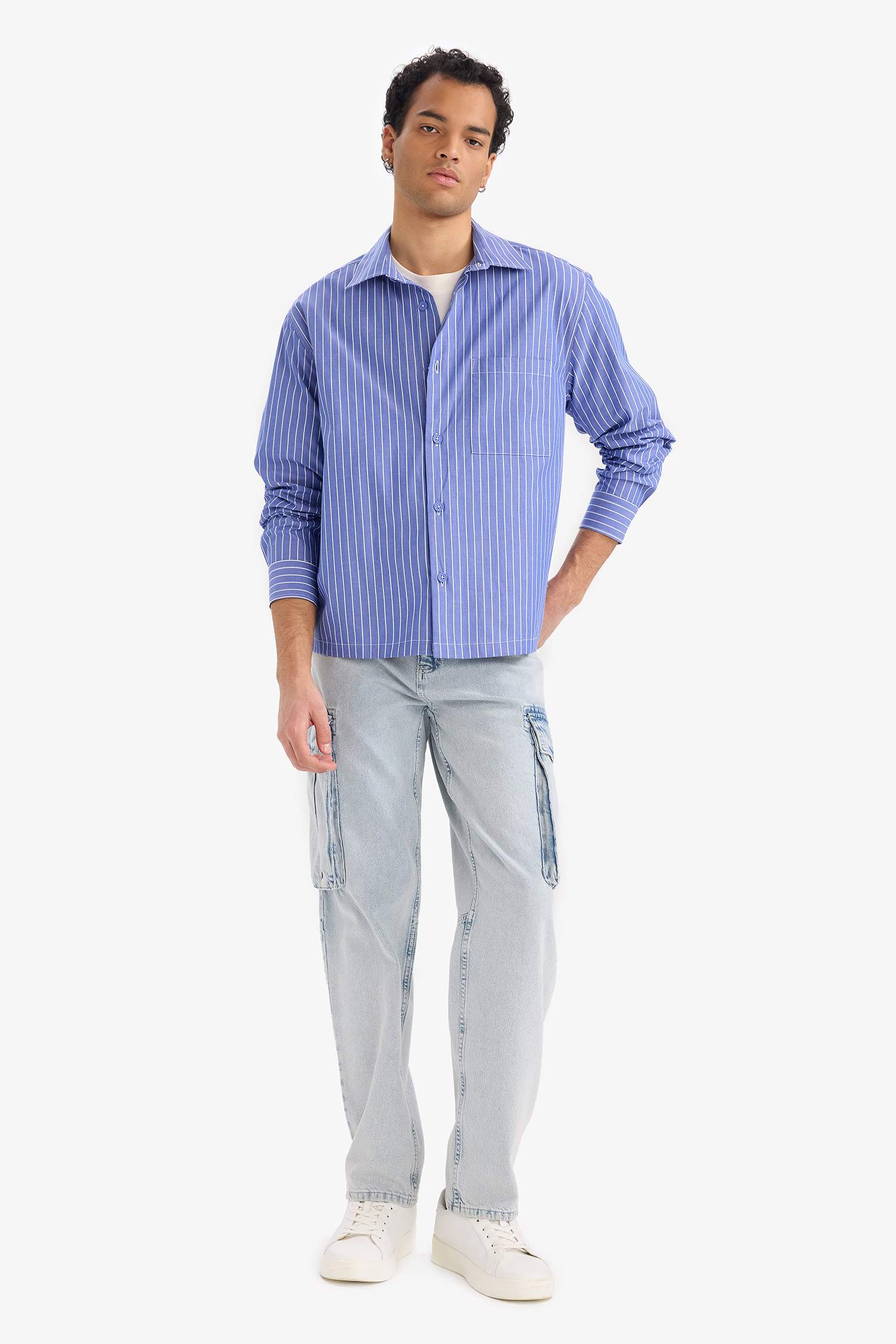 Boxy Fit Striped Long-Sleeve Shirt