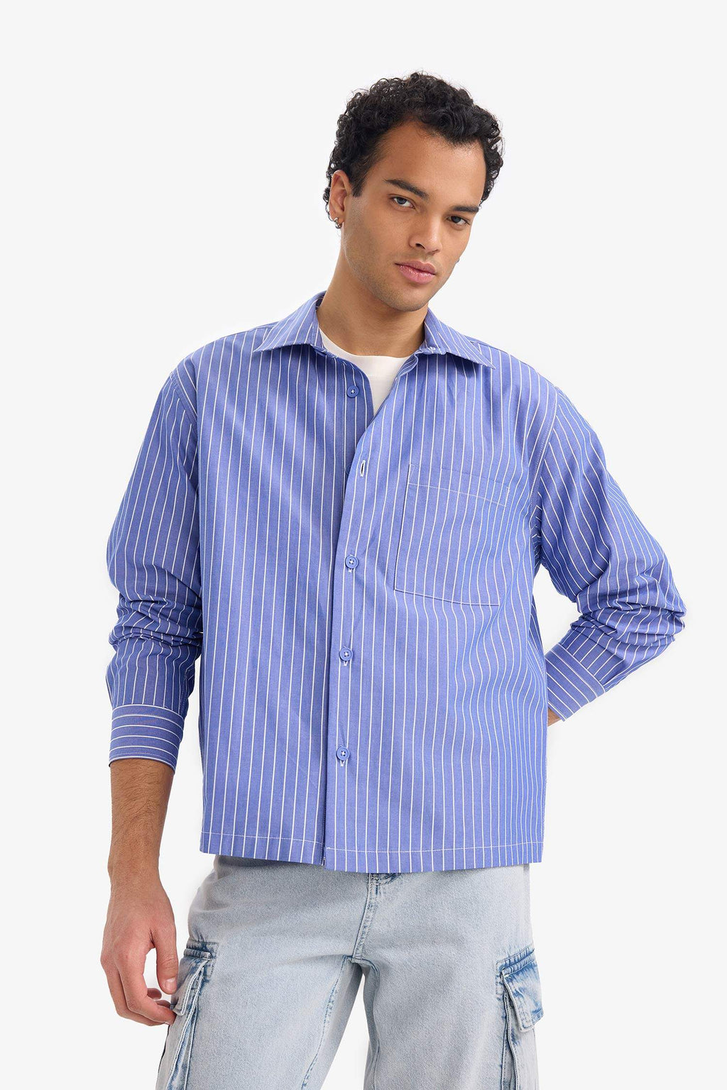 Boxy Fit Striped Long-Sleeve Shirt