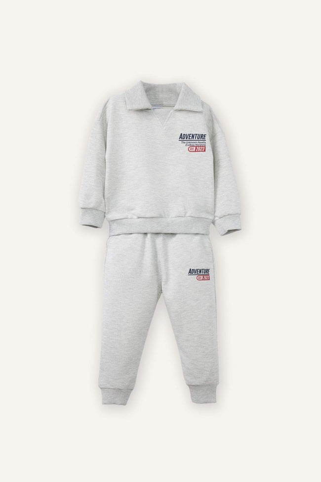 Slogan Print Sweatshirt Fabric 2-Piece Set For Baby Boys Hover Image