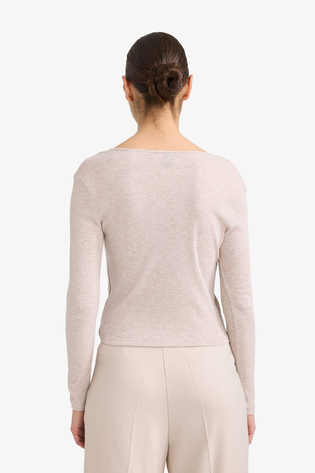 Slim Fit Narrow Cut Crew Neck Ribbed Long Sleeve T-Shirt