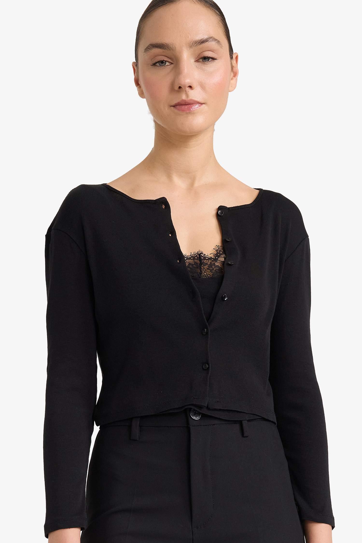 Slim Fit Narrow Cut Crew Neck Ribbed Long Sleeve T-Shirt