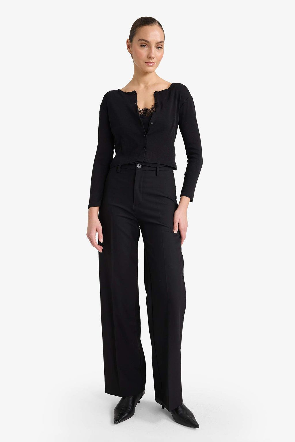 Slim Fit Narrow Cut Crew Neck Ribbed Long Sleeve T-Shirt