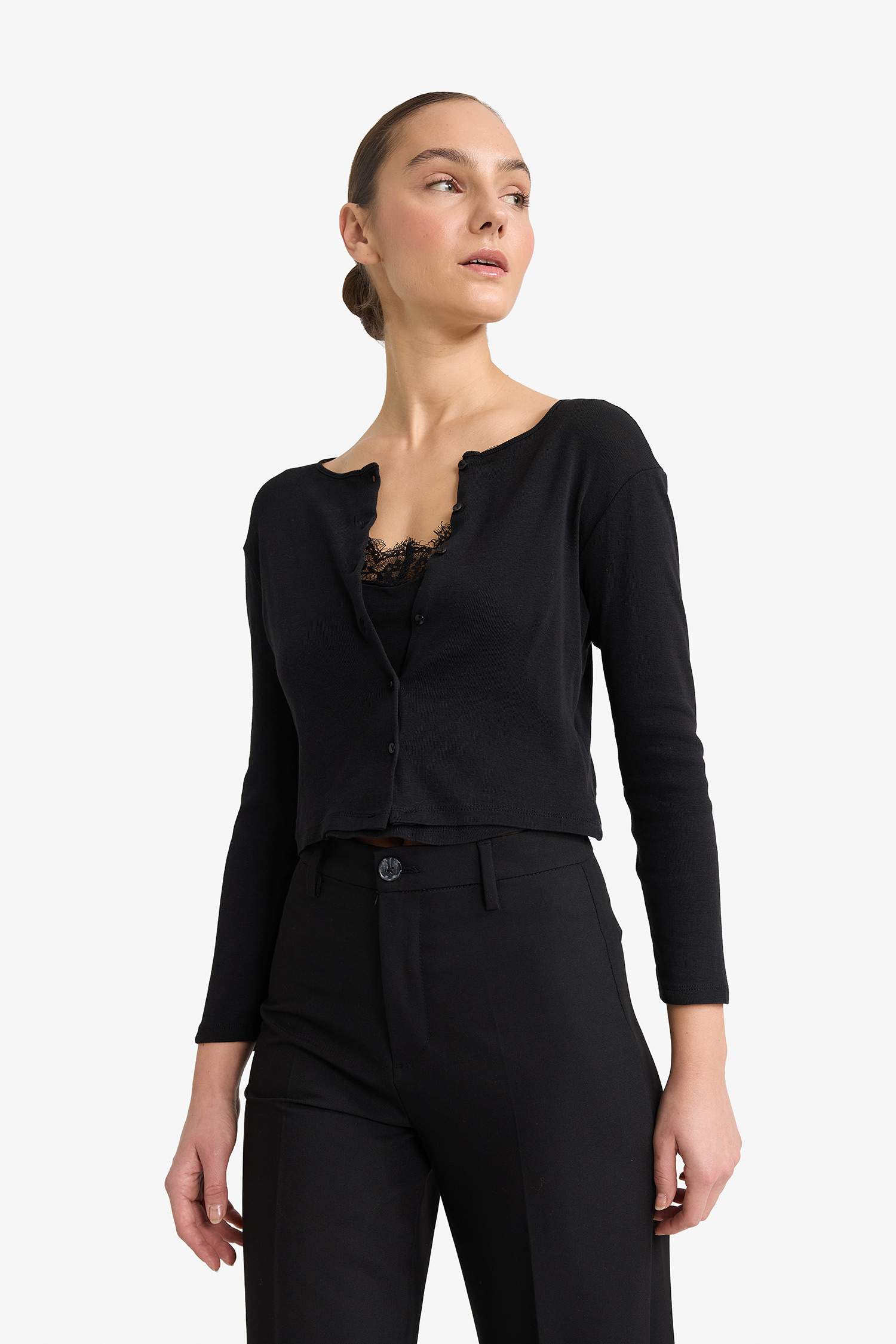 Slim Fit Narrow Cut Crew Neck Ribbed Long Sleeve T-Shirt