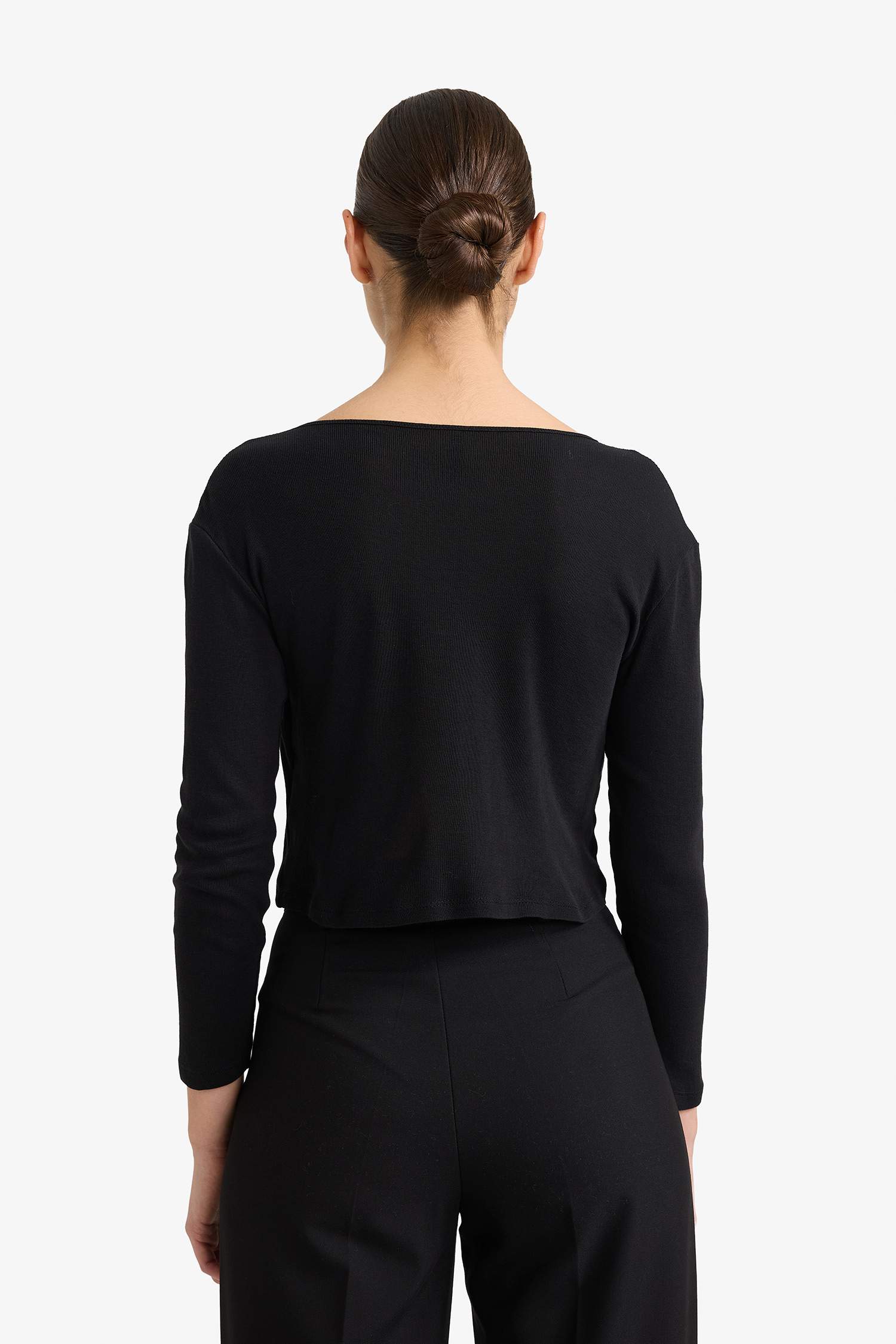 Slim Fit Narrow Cut Crew Neck Ribbed Long Sleeve T-Shirt