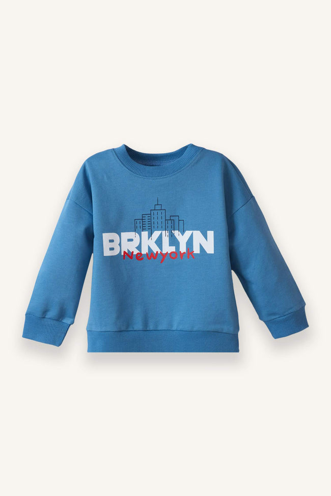Oversize Wide Fit Crew Neck Printed 2-Piece Sweatshirt Set For Baby Boys Main Image