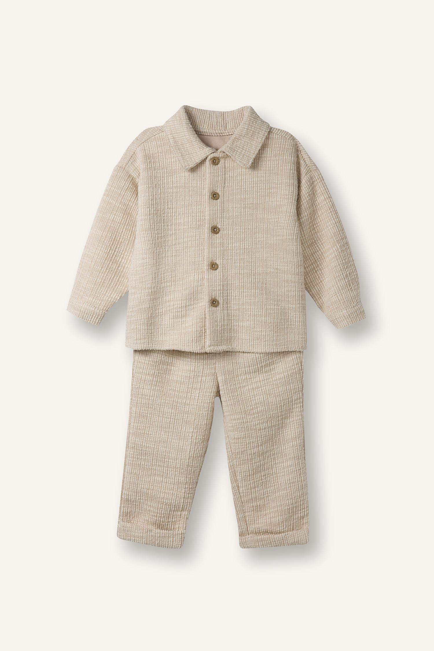 2-Piece Textured Fabric Shirt And Pants Set For Baby Boys
