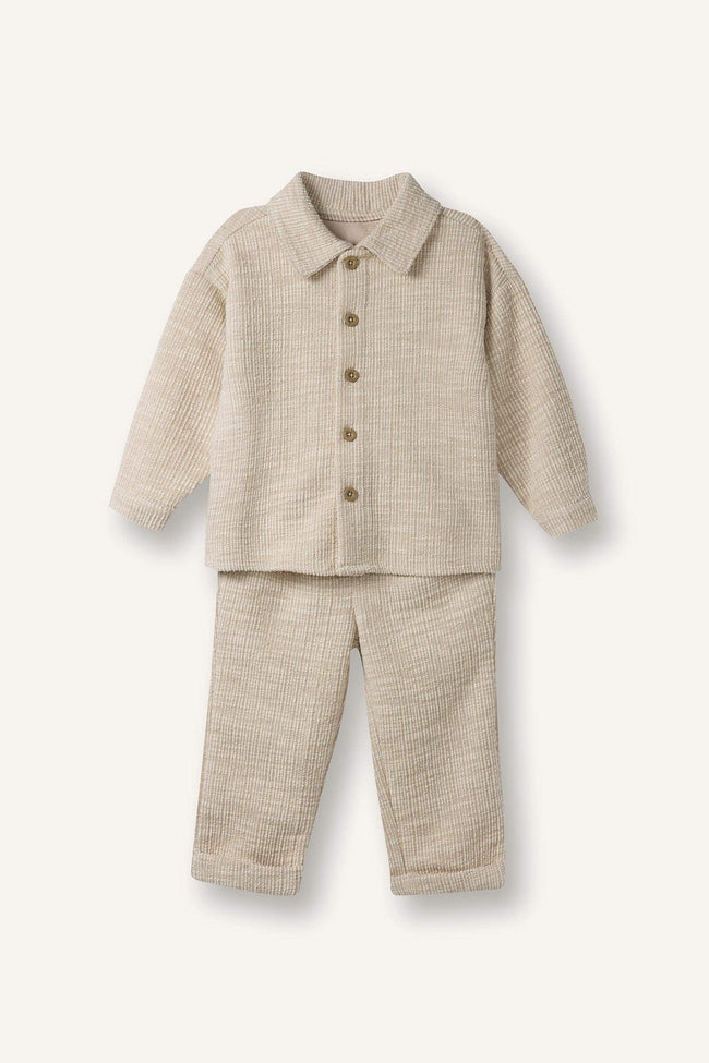 2-Piece Textured Fabric Shirt And Pants Set For Baby Boys Hover Image