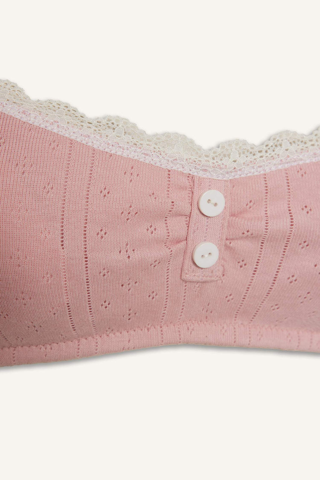 Lace-Detailed Ribbed Bralette With Removable Cups And Padded, Wire-Free Design.