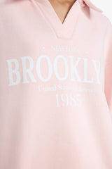 Relax Fit Polo Collar Printed Thick Sweatshirt