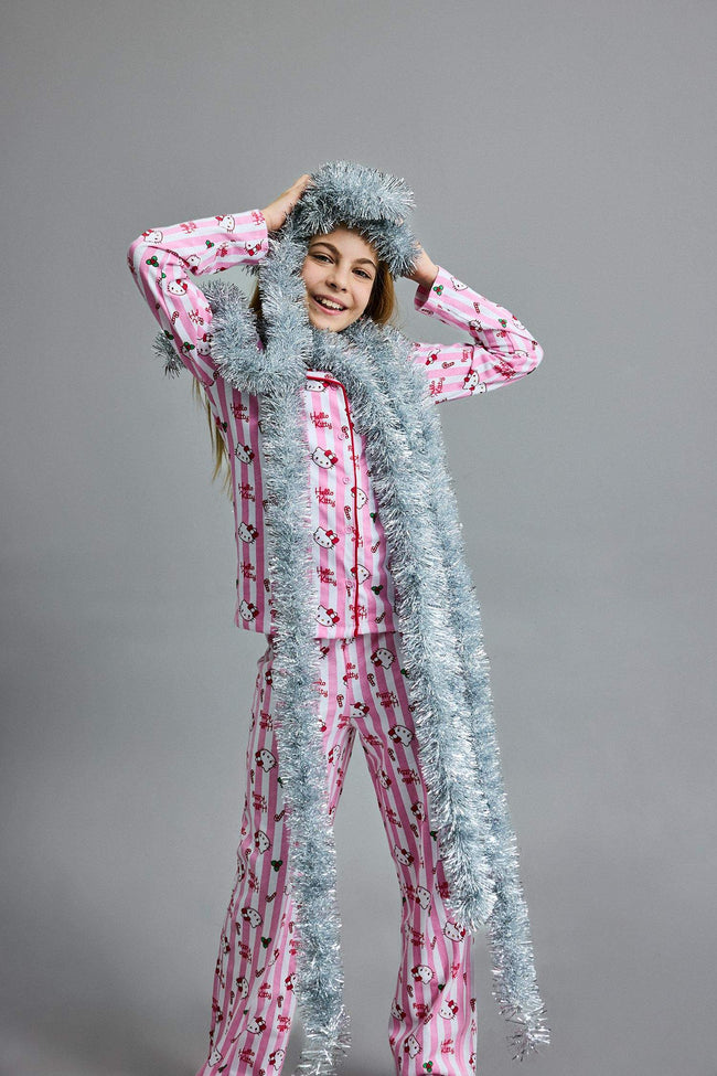 Girls Hello Kitty Christmas Themed Pajama Set - Long-sleeved top and long bottoms Hover Image