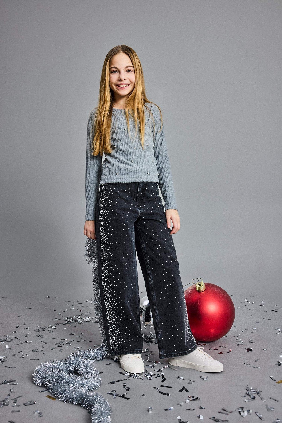 Girls Christmas-themed Straight Leg Rhinestone Jeans