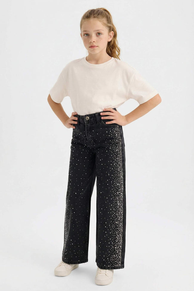 Girls Christmas-themed Straight Leg Rhinestone Jeans Main Image