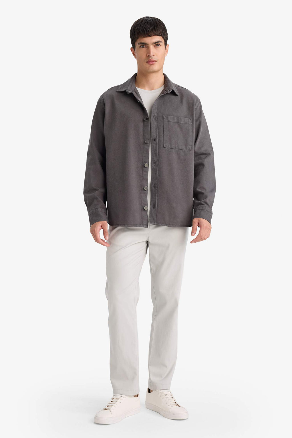 Relax Fit Polo Collar Gabardine Long-Sleeve Shirt