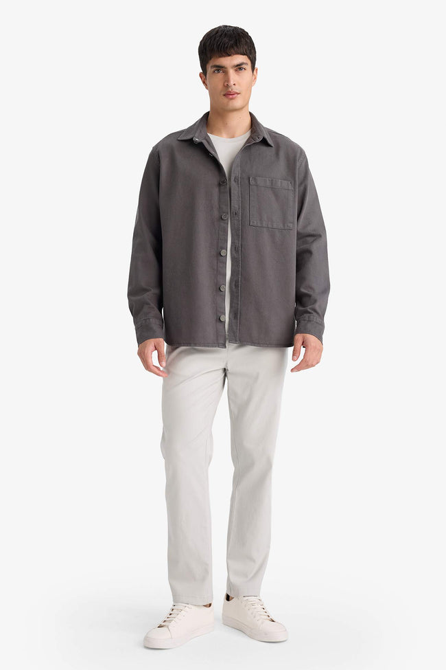 Relax Fit Polo Collar Gabardine Long-Sleeve Shirt Main Image