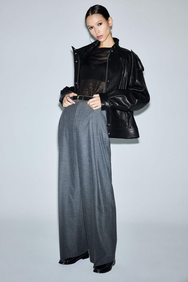 Wide Leg Double Pocket High Waist Straight Leg Trousers Hover Image