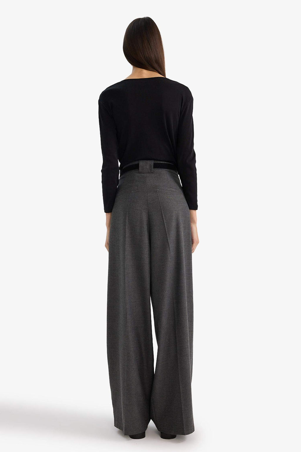 Wide Leg Double Pocket High Waist Straight Leg Trousers