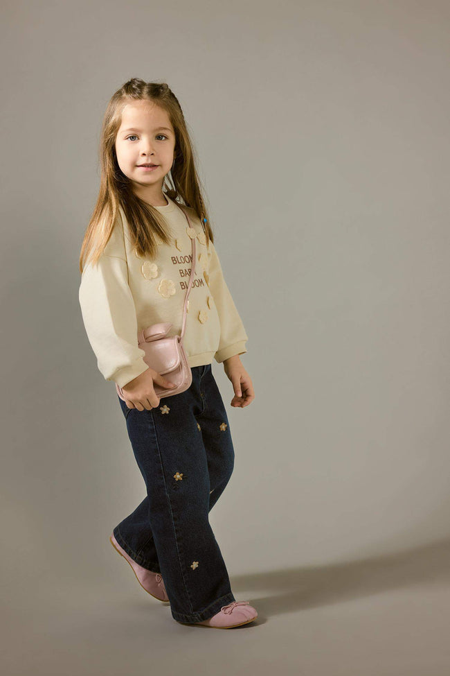 Baby Girl Culotte Floral Pattern Jean Pants Hover Image