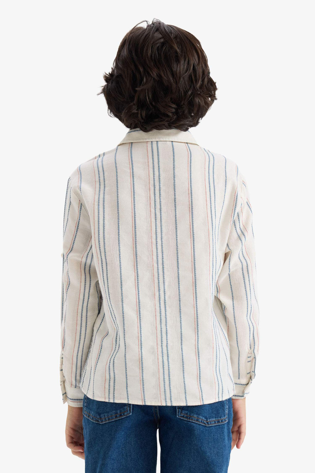 Oversize Wide Fit Polo Collar Striped Long Sleeve Shirt For Boys