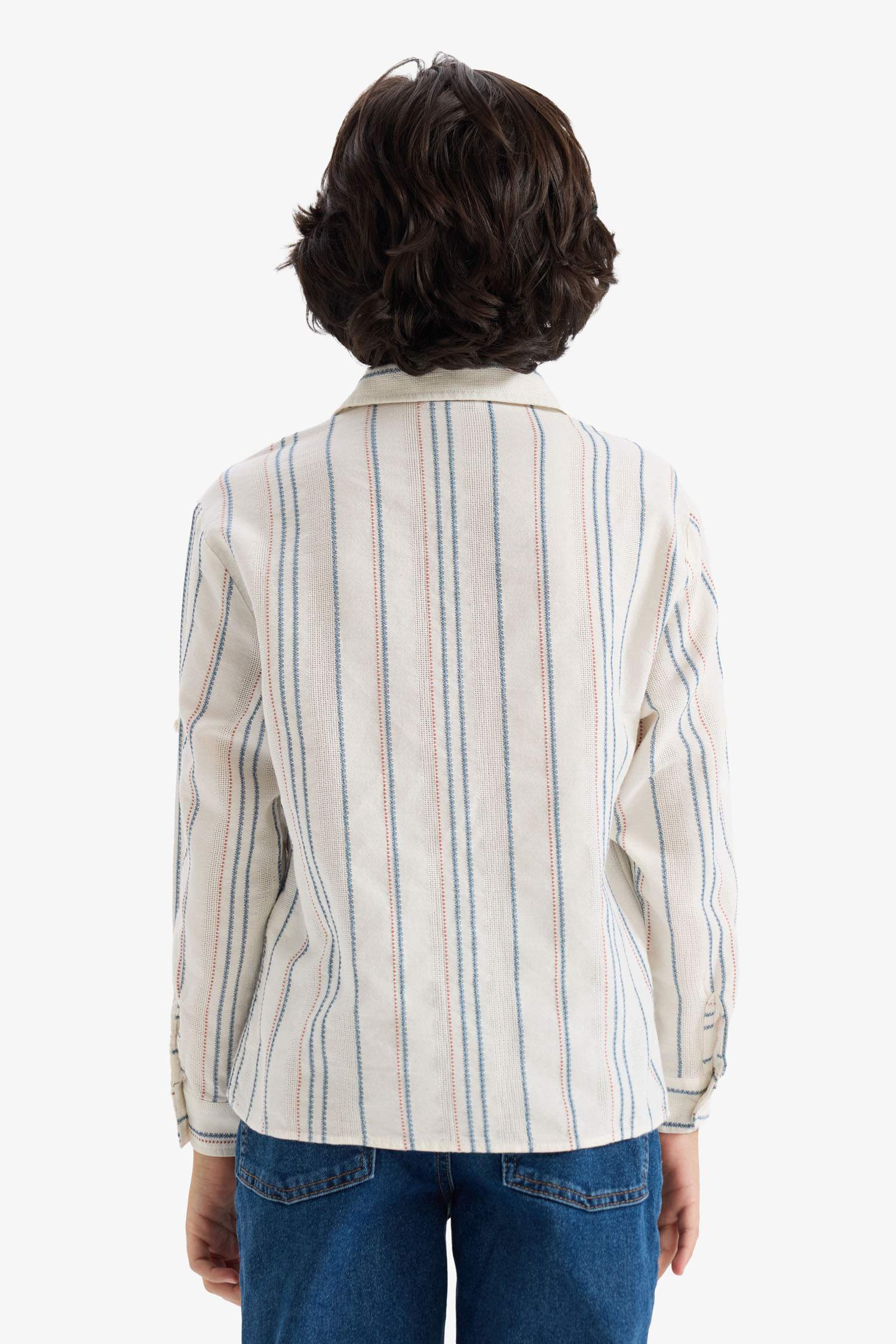 Oversize Wide Fit Polo Collar Striped Long Sleeve Shirt For Boys