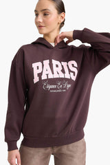 Relax Fit Hooded Printed Thick Sweatshirt