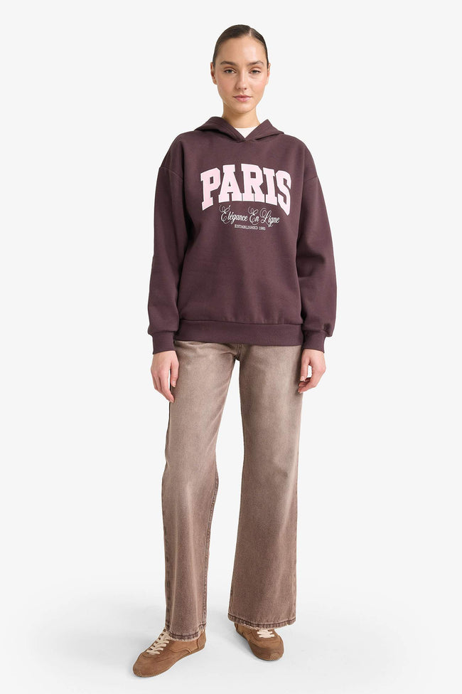 Relax Fit Hooded Printed Thick Sweatshirt Main Image