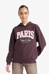 Relax Fit Hooded Printed Thick Sweatshirt