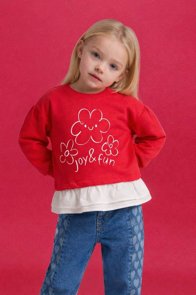 Oversize Loose Fit Crew Neck Floral Sweatshirt For Baby Girls Hover Image