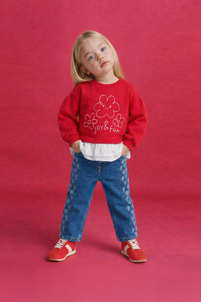 Oversize Loose Fit Crew Neck Floral Sweatshirt For Baby Girls Main Image