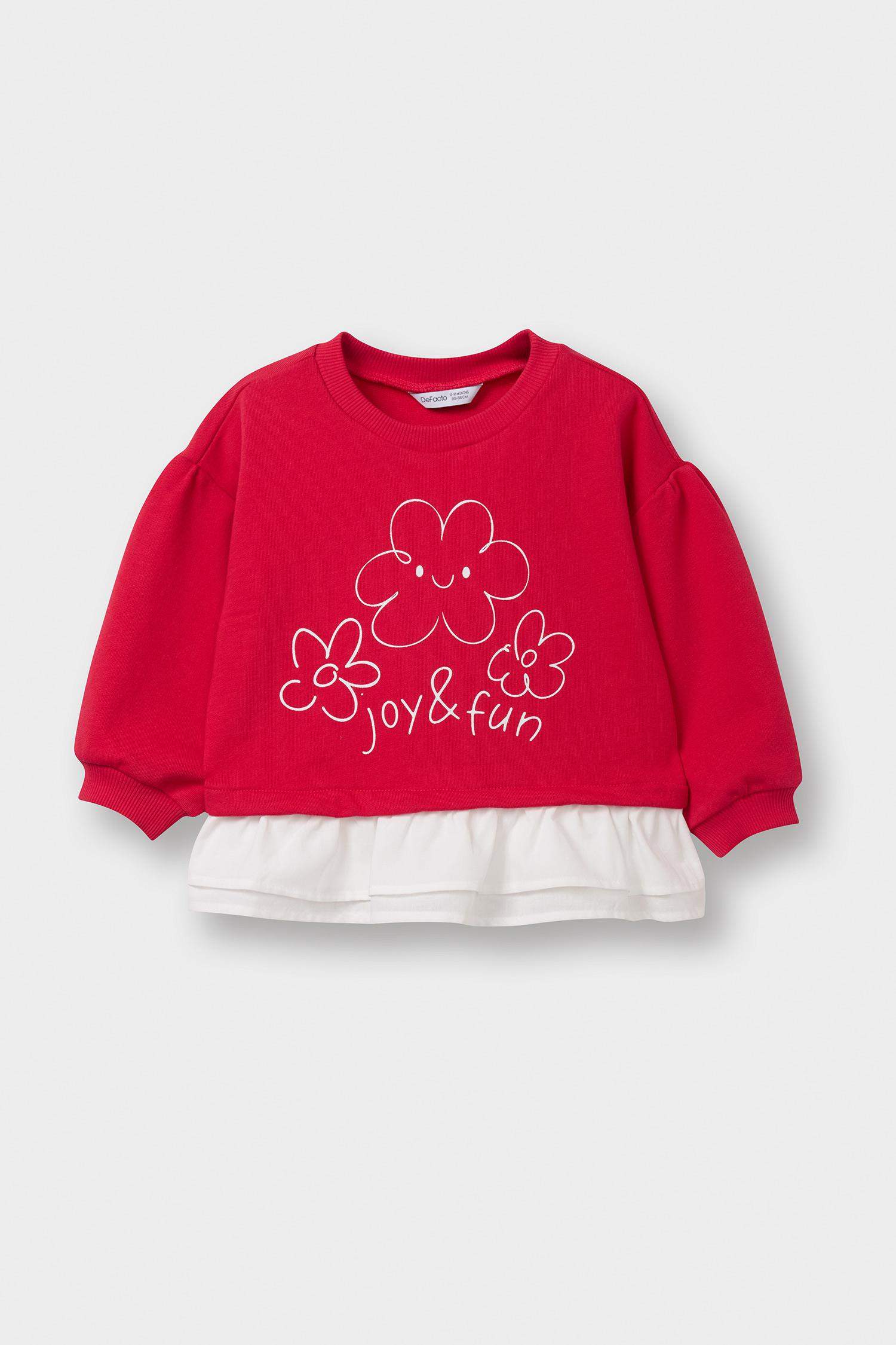 Oversize Loose Fit Crew Neck Floral Sweatshirt For Baby Girls