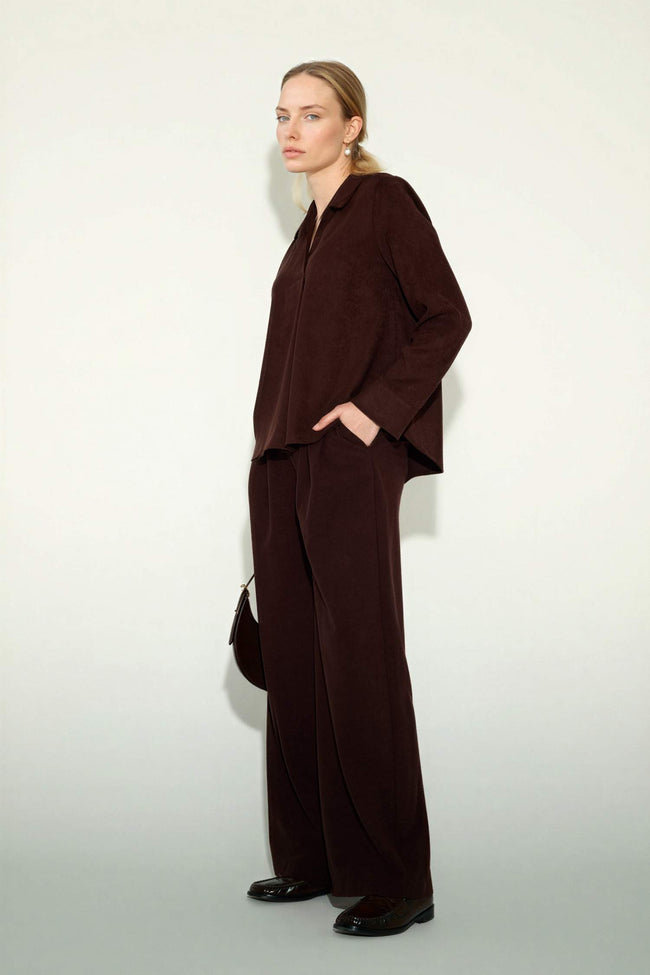Straight Wide Suede Trousers Hover Image