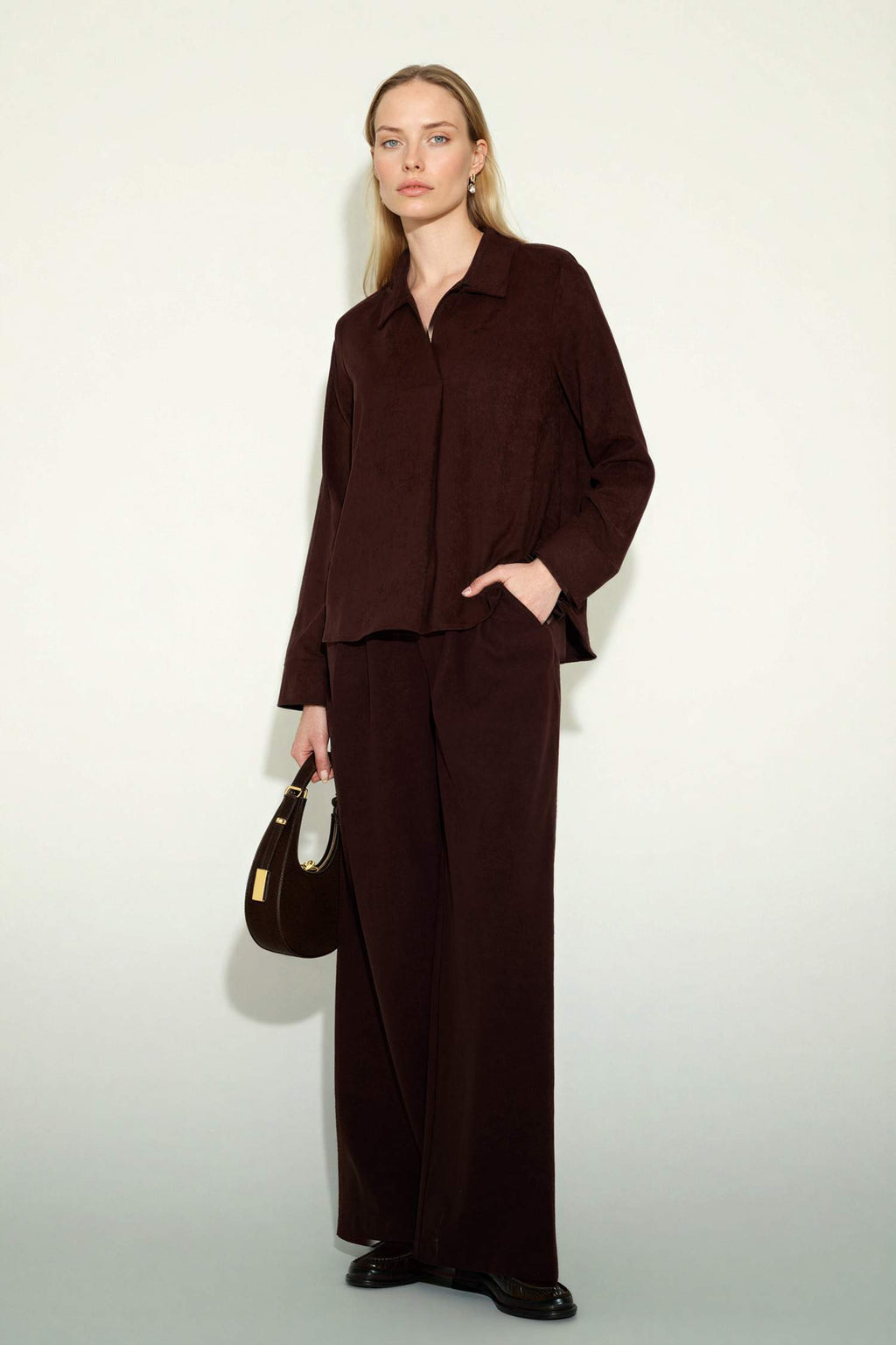 Straight Wide Suede Trousers