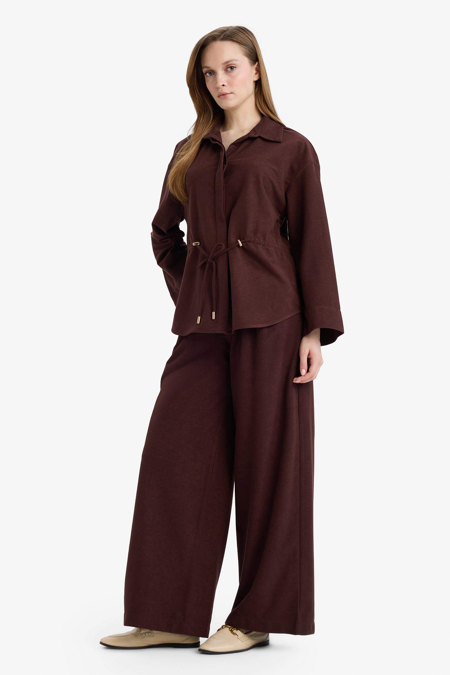 Straight Wide Suede Trousers