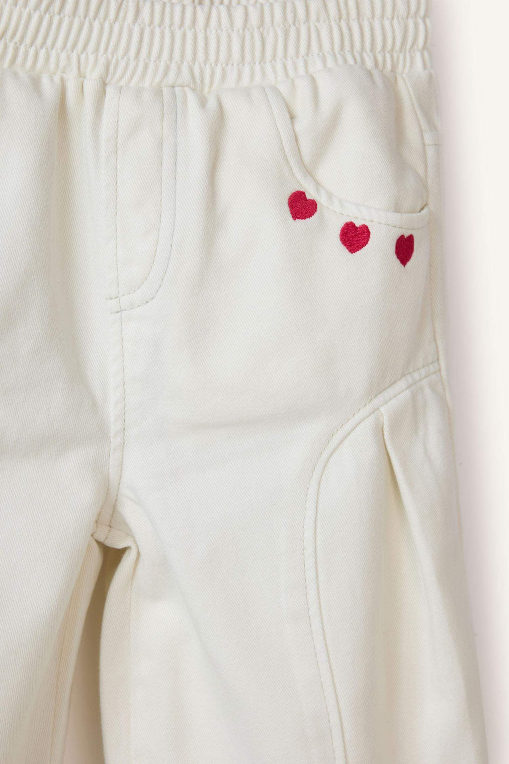 Wide Leg Embroidered Gabardine Trousers With Elastic Waistband For Baby Girls