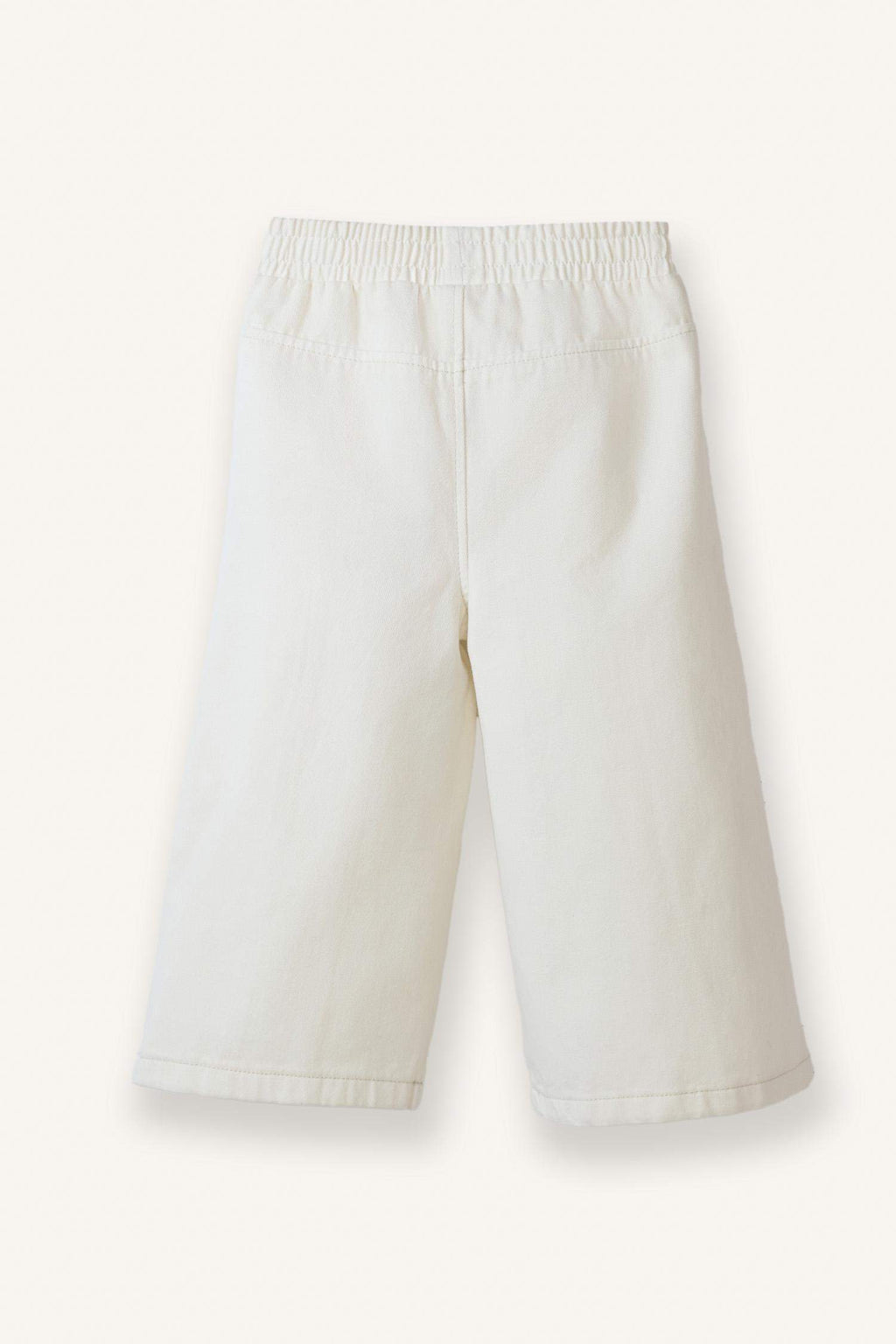Wide Leg Embroidered Gabardine Trousers With Elastic Waistband For Baby Girls