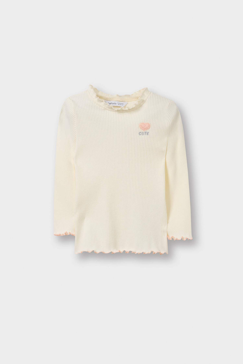 Ruffled Collar Ribbed Long-Sleeved T-Shirt For Baby Girls