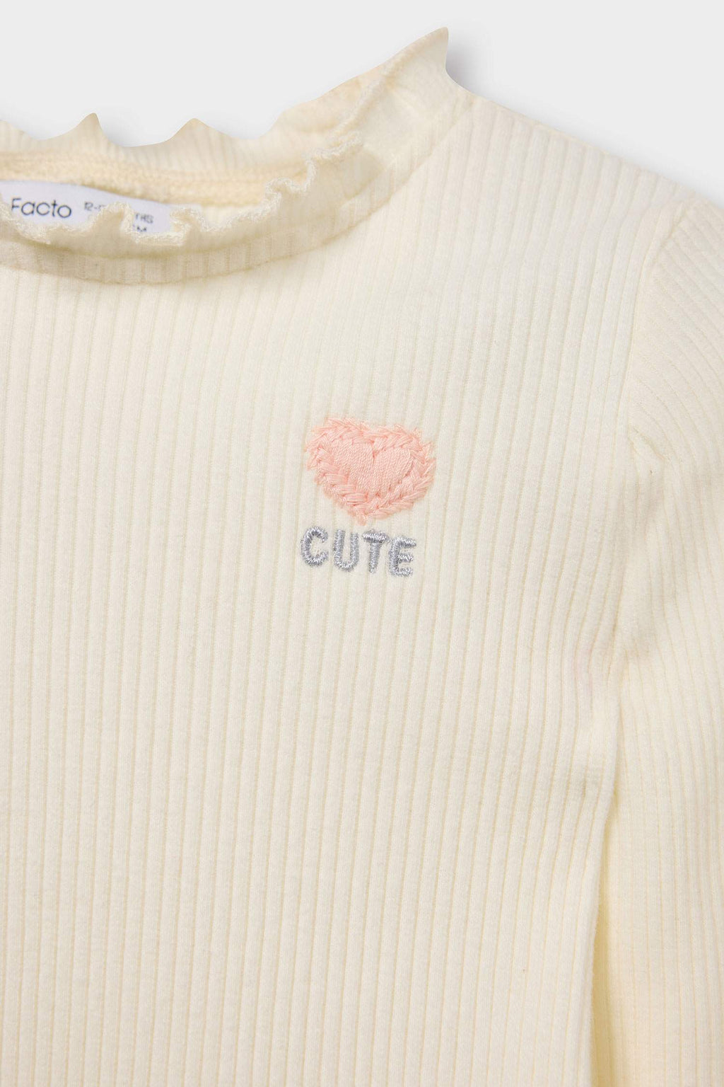 Ruffled Collar Ribbed Long-Sleeved T-Shirt For Baby Girls