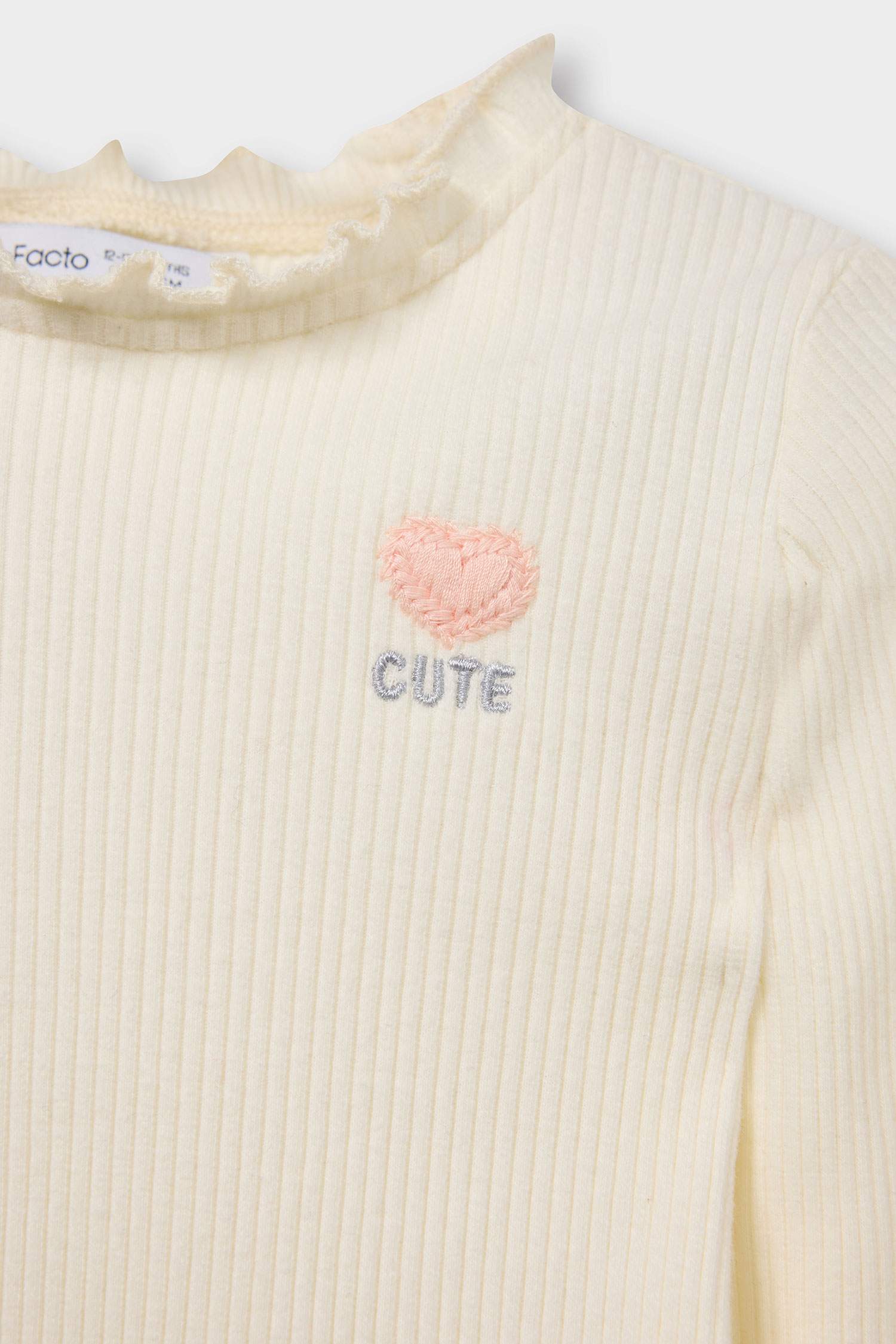 Ruffled Collar Ribbed Long-Sleeved T-Shirt For Baby Girls