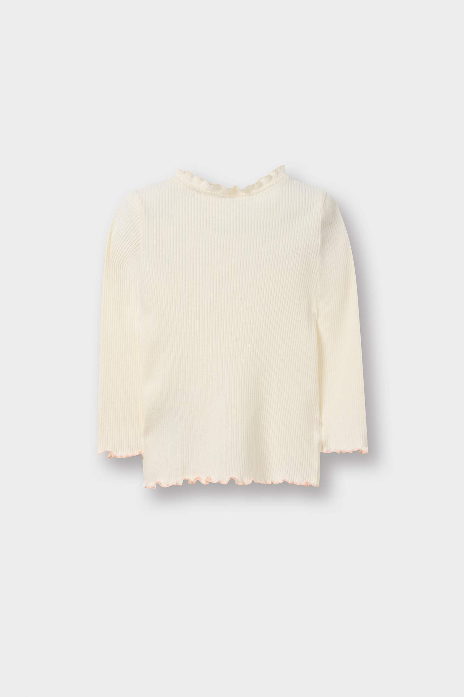 Ruffled Collar Ribbed Long-Sleeved T-Shirt For Baby Girls