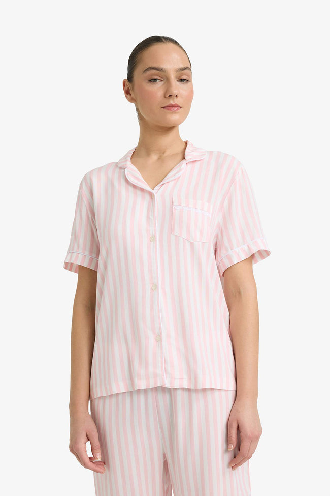 Pajama Set Regular Fit Striped Short-Sleeved Top and Long Bottoms Main Image