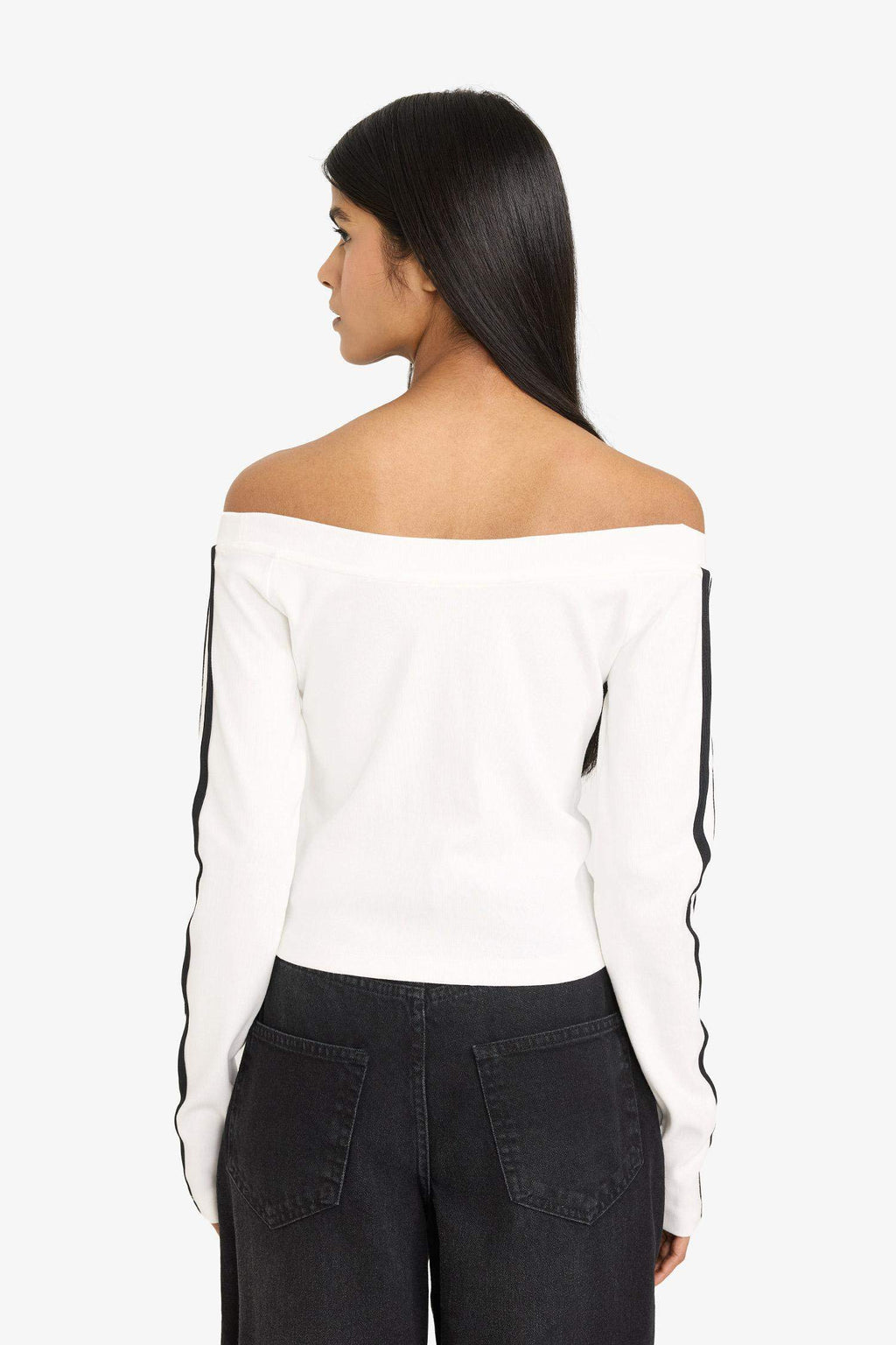 Fitted Boat Neck Printed Ribbed T-Shirt