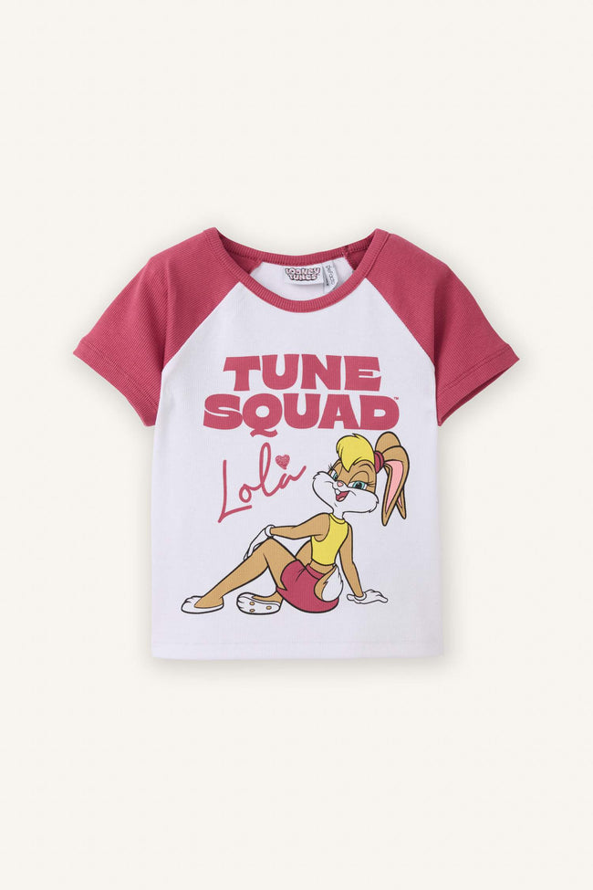Looney Tunes Cropped Fit Crew Neck Ribbed Short Sleeve T-Shirt For Girls Hover Image